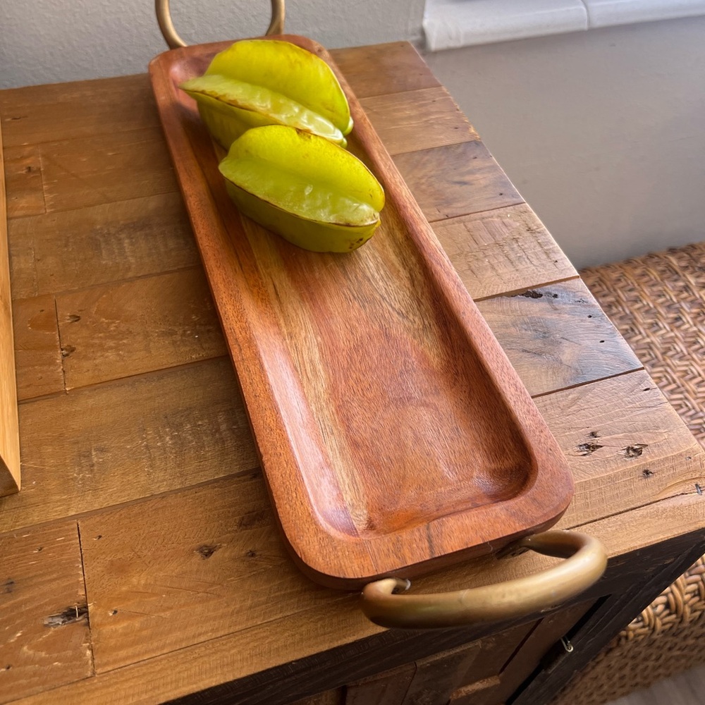 Wooden Serving Tray with Gold Handles